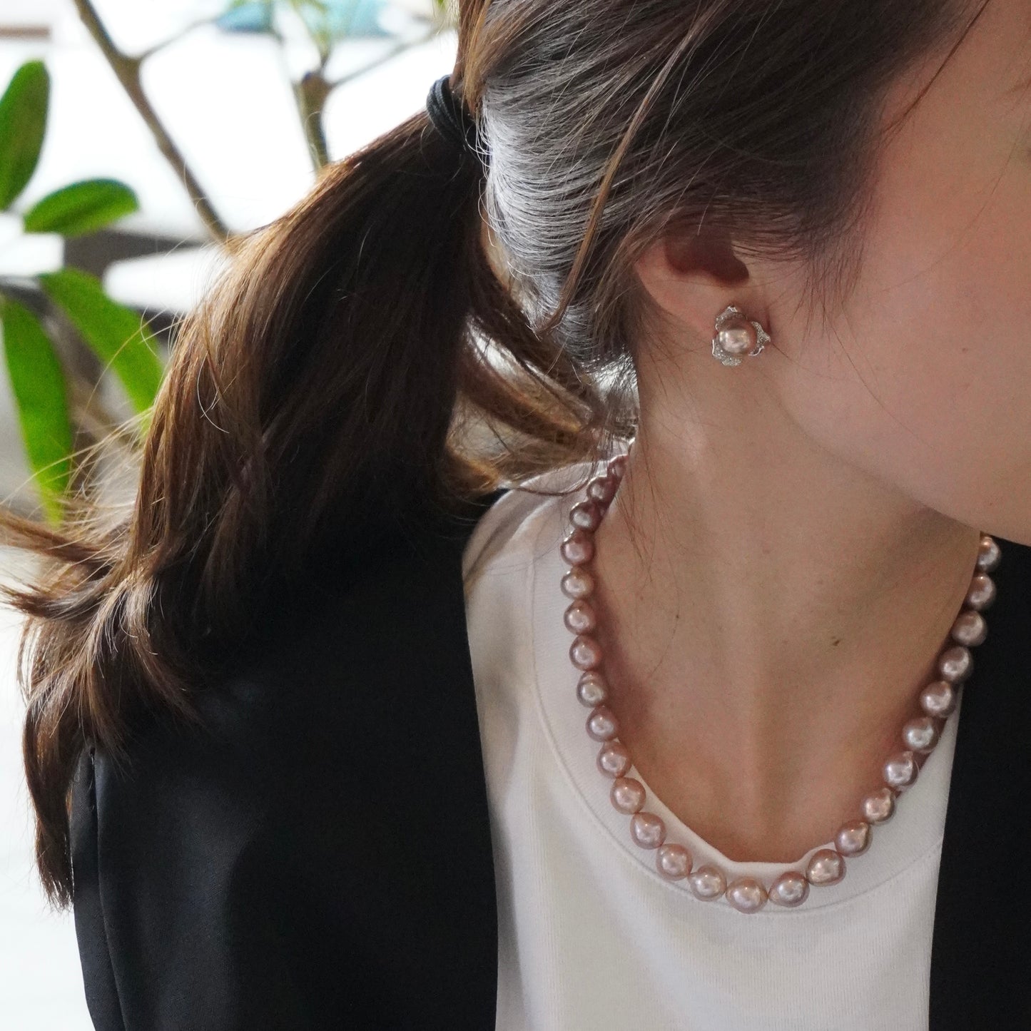 Metallic Pearl Flower Pave Pierce