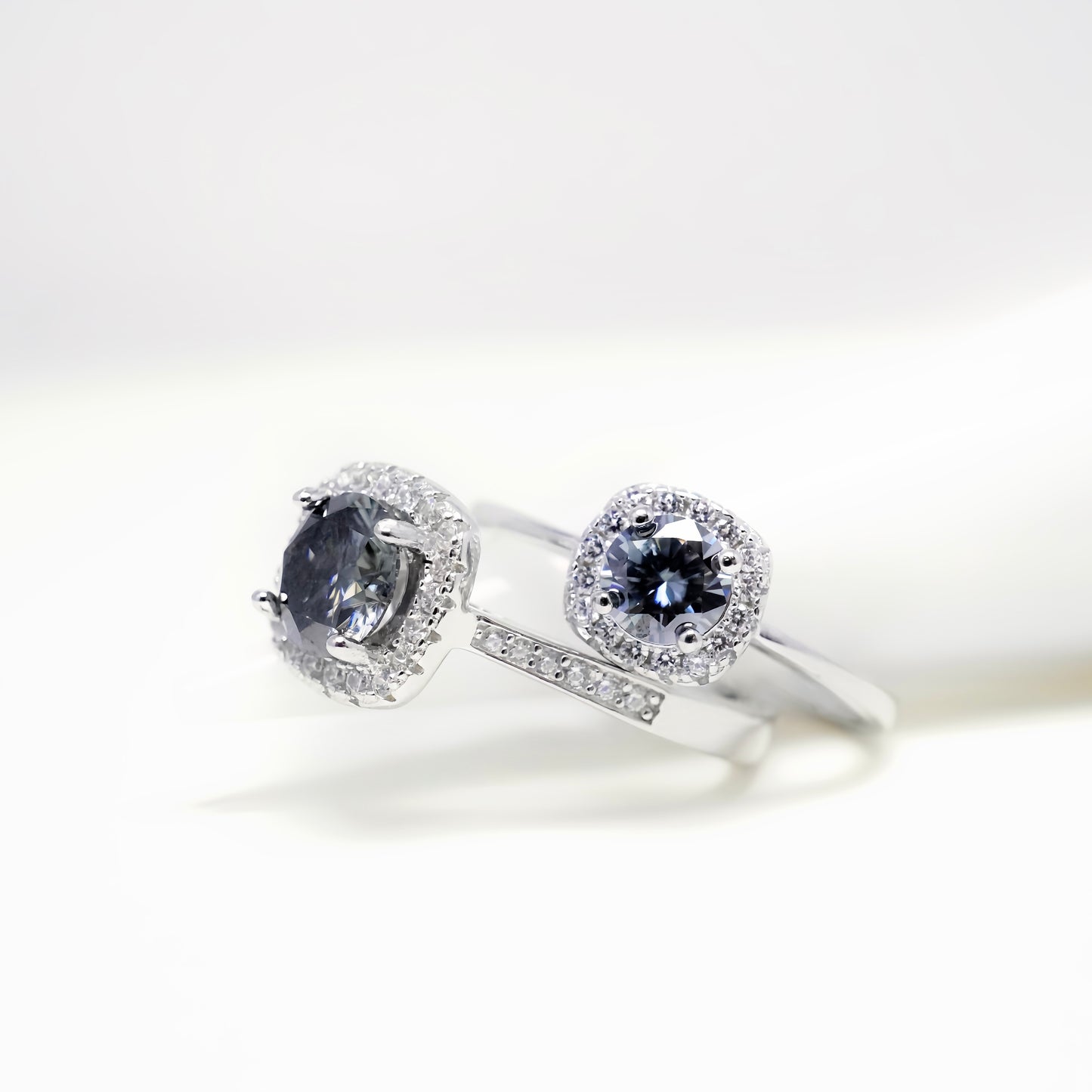 Gray Moissanite Halo Solitaire Ring
