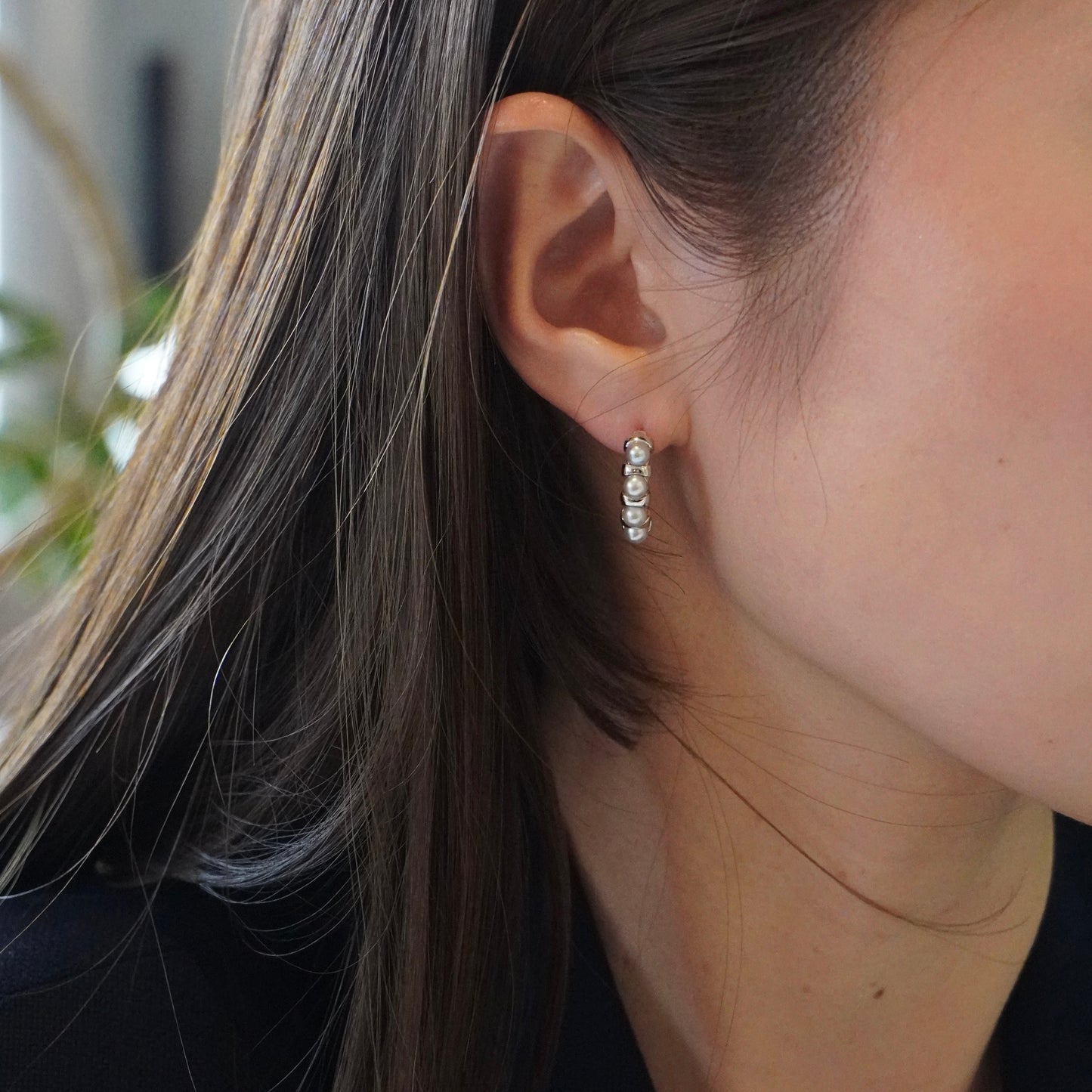Blue Gray Baby Pearl Hoop Pierce