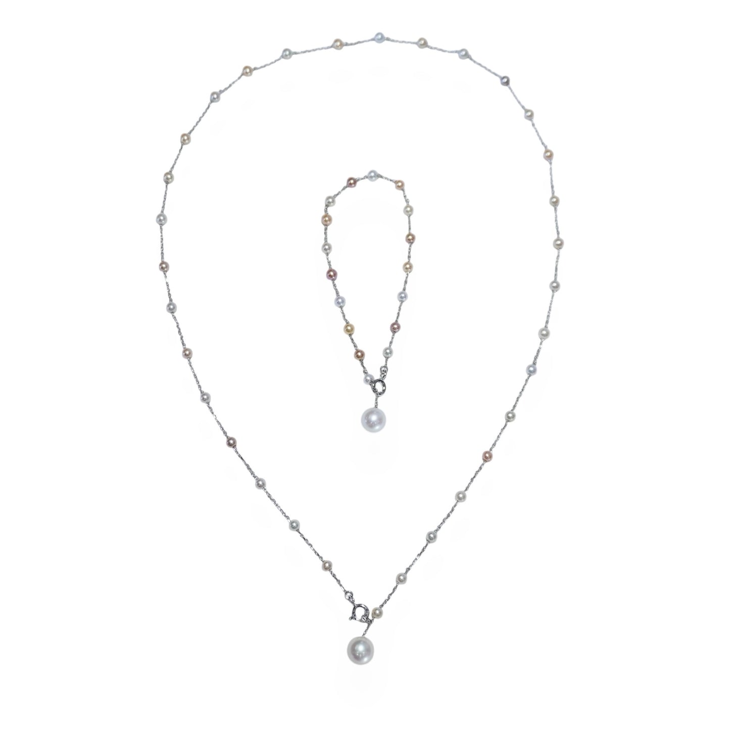 Color Baby Pearl Station Necklace & Bracelet