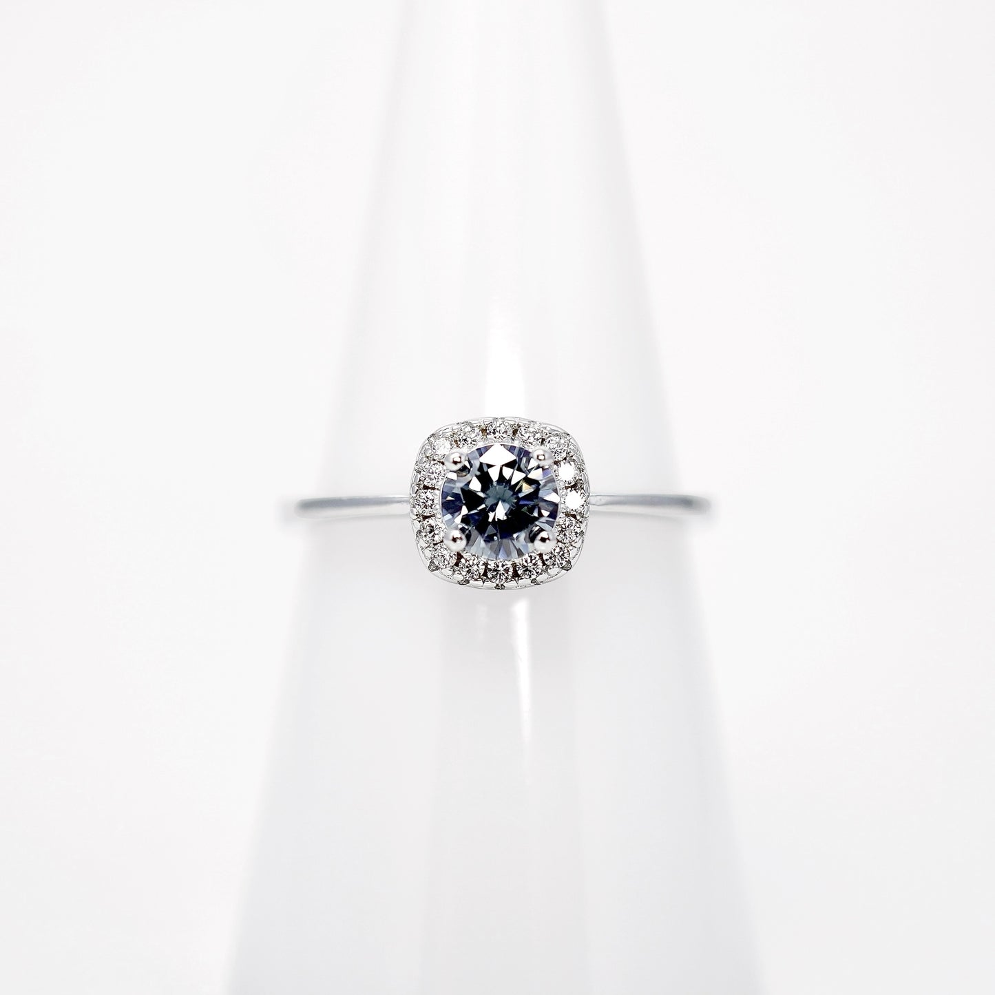 Gray Moissanite Halo Solitaire Ring