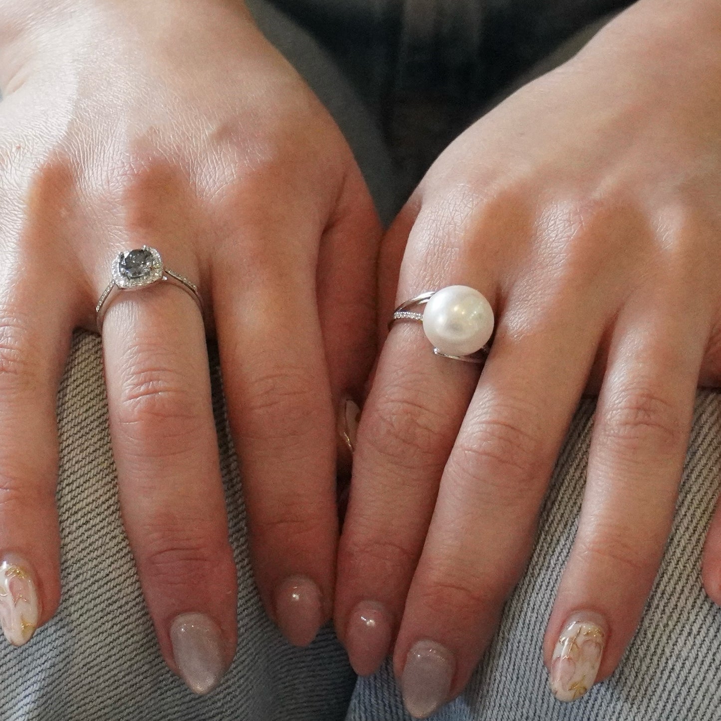 Big Pearl Half Eternity Design Ring