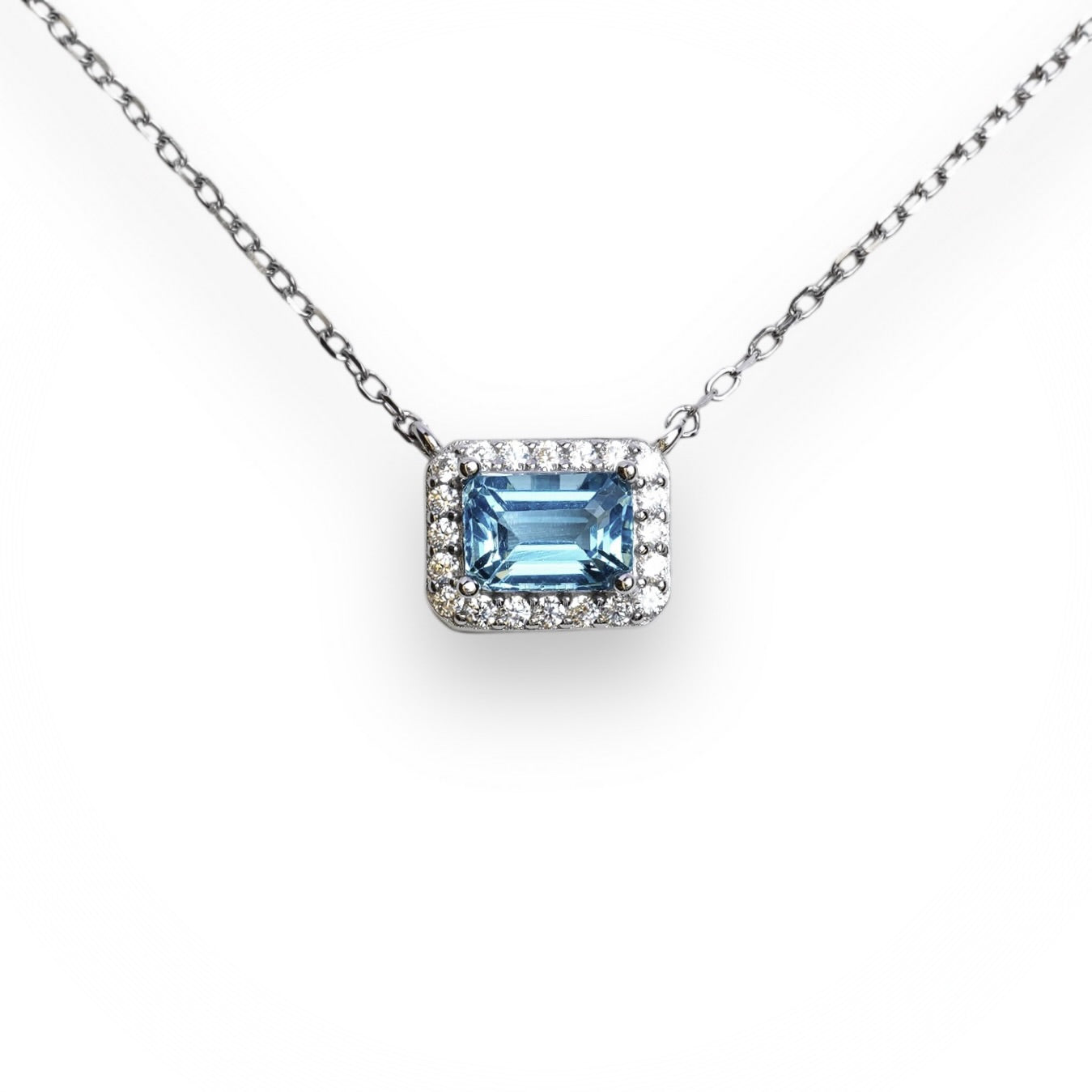 Octagon Emerald Cut Gemstone Halo Necklace
