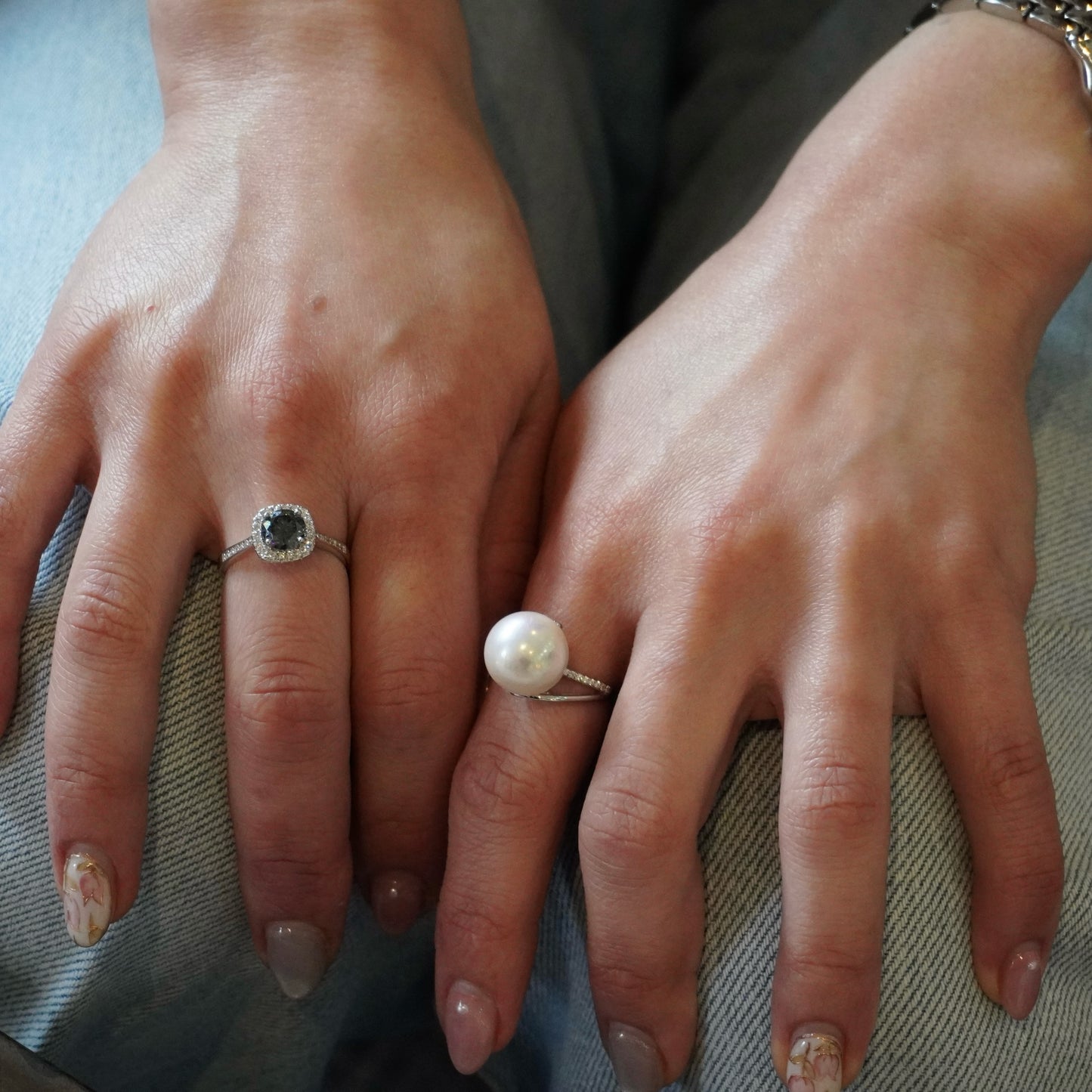 Big Pearl Half Eternity Design Ring