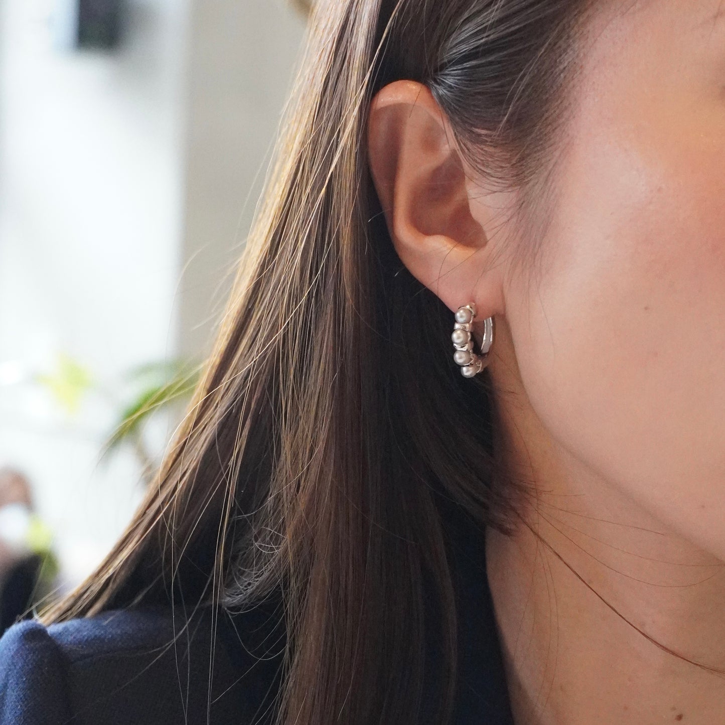 Blue Gray Baby Pearl Hoop Pierce