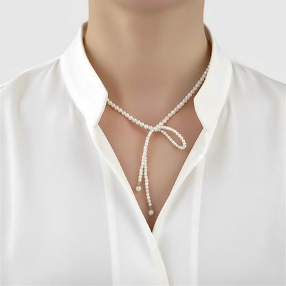 Pearl Ribbon Lariat Necklace