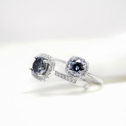 Gray Moissanite Halo Solitaire Ring