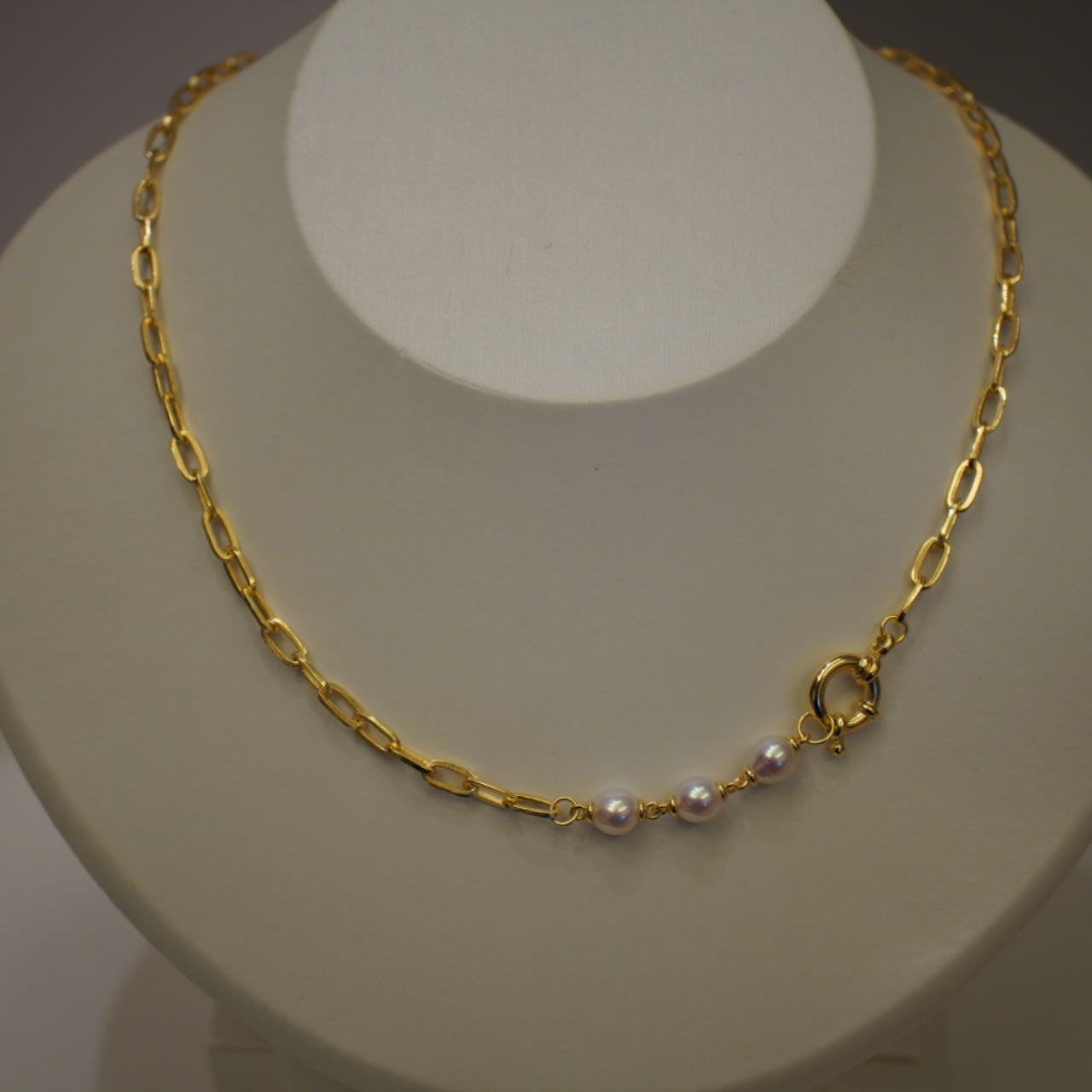 Triple Pearl Gold Chain Necklace