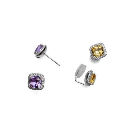 Cushion Cut Gemstone Halo Earrings