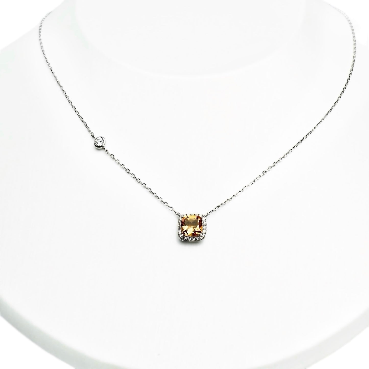 Cushion Cut Gemstone Halo Necklacei