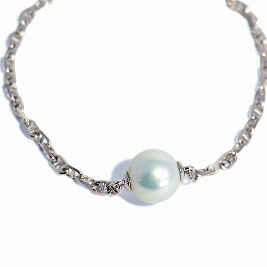 Blue Gray Pearl Chain Bracelet