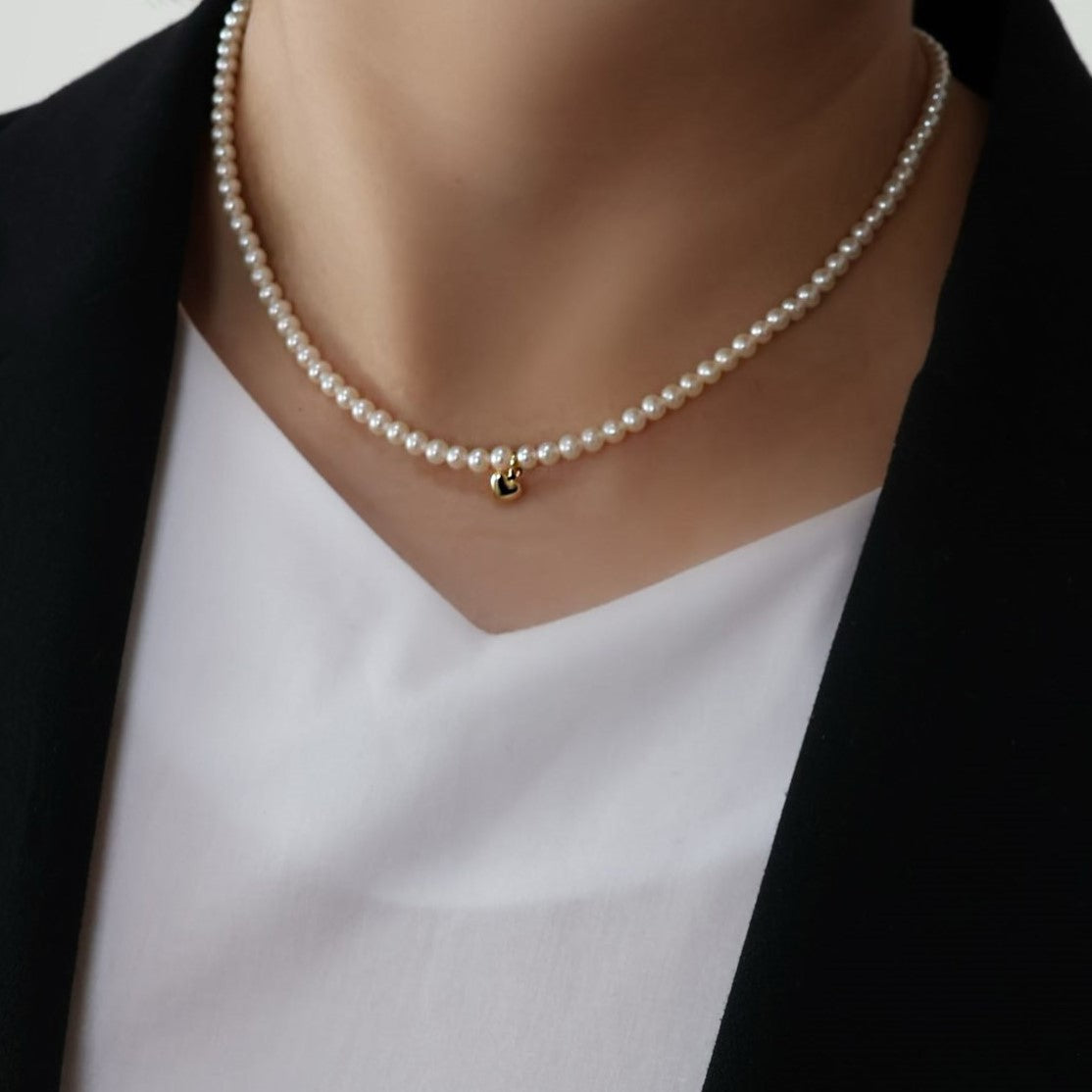 Mini Heart Charm Baby Pearl Necklace