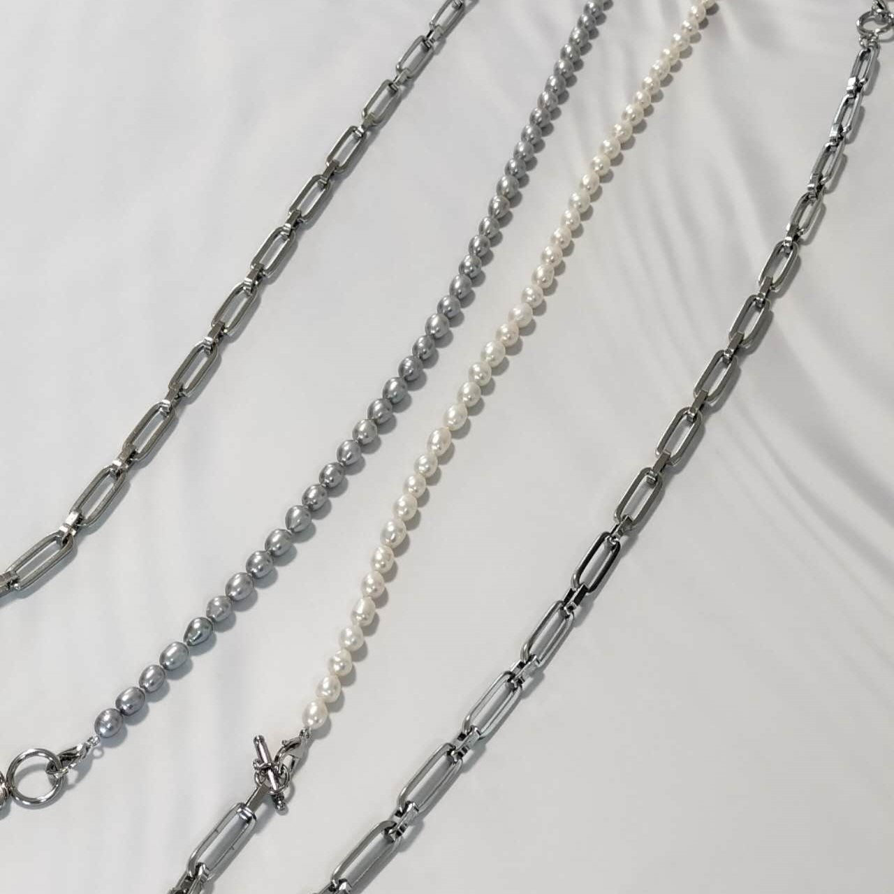 Chain Mix Long Pearl Necklace