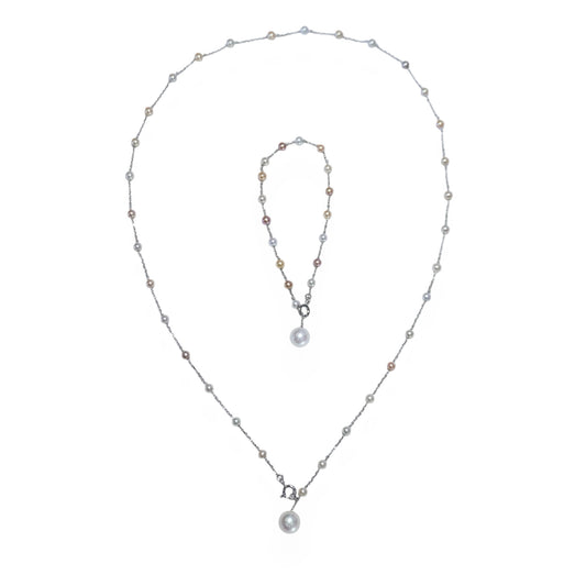 Color Baby Pearl Station Necklace & Bracelet