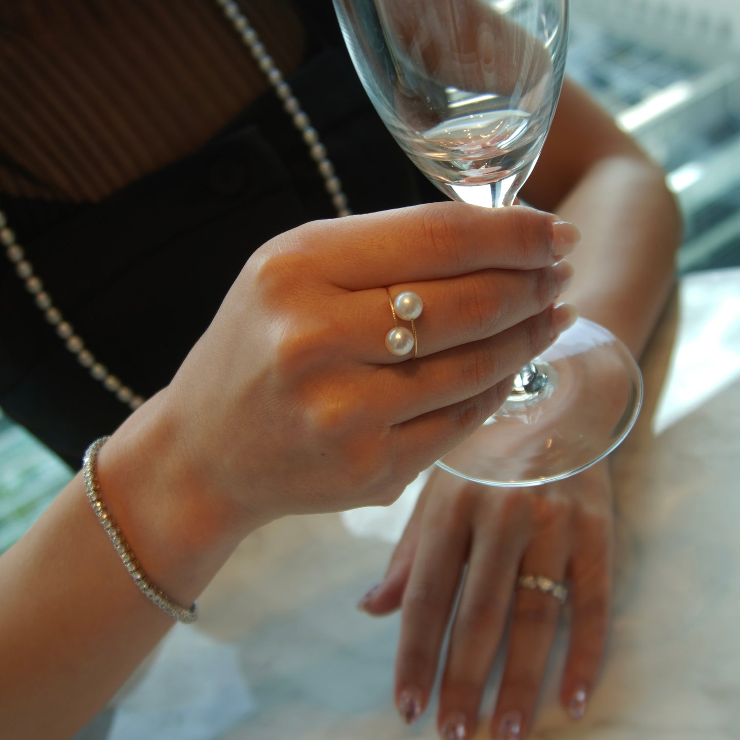 Double Pearl Gold Ring