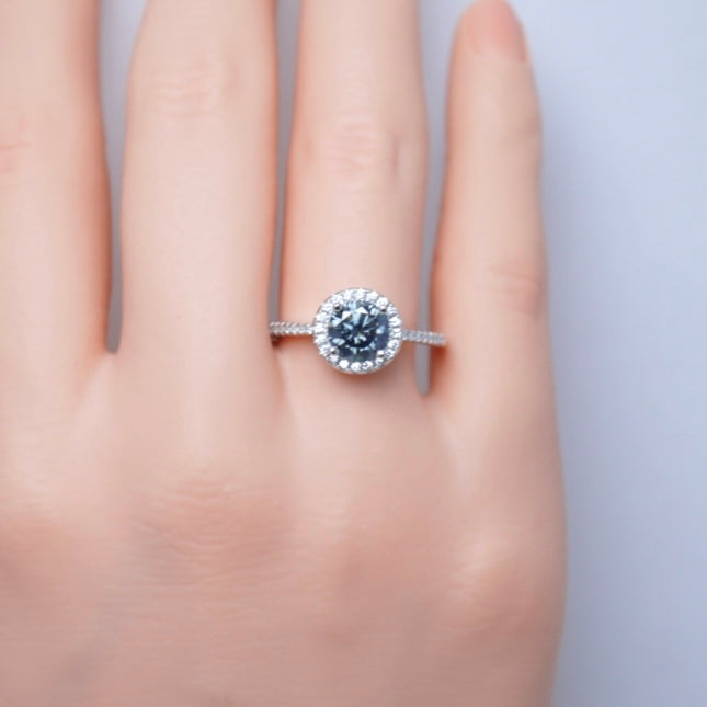 Gray Moissanite Round Cut Halo Ring