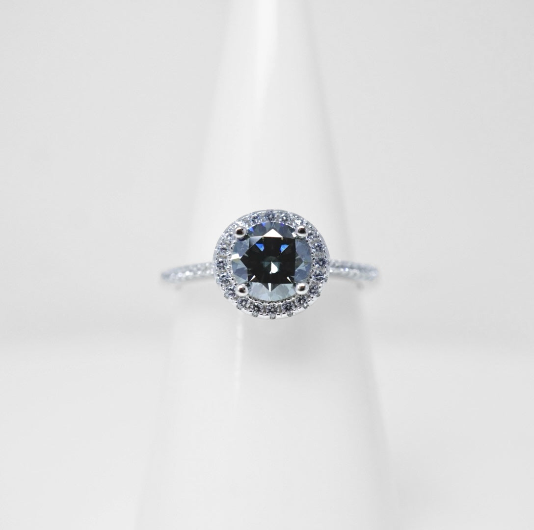 Gray Moissanite Round Cut Halo Ring
