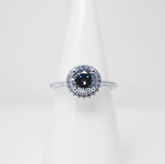 Gray Moissanite Round Cut Halo Ring