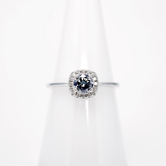 Gray Moissanite Halo Solitaire Ring