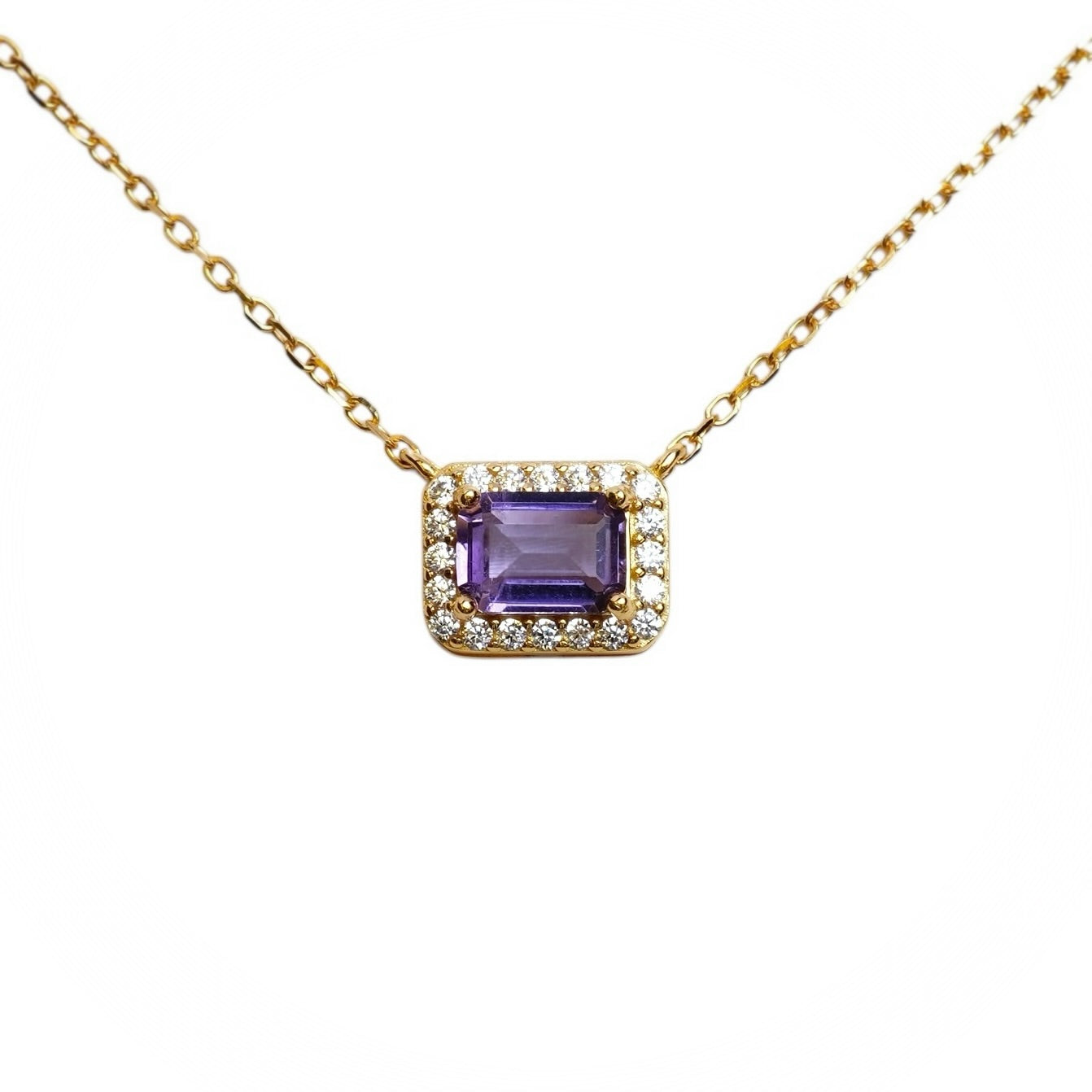 Octagon Emerald Cut Gemstone Halo Necklace