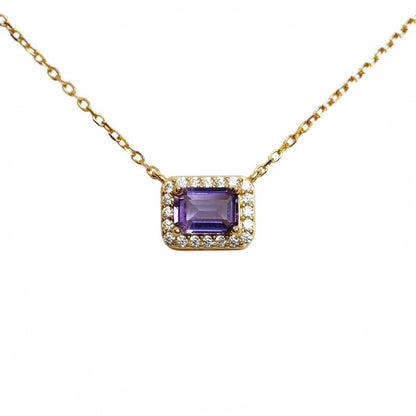 Octagon Emerald Cut Gemstone Halo Necklace