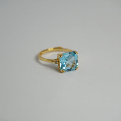 Swiss Blue Topaz Square Ring