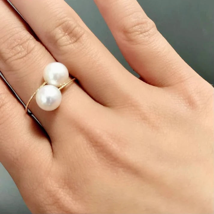 Double Pearl Gold Ring