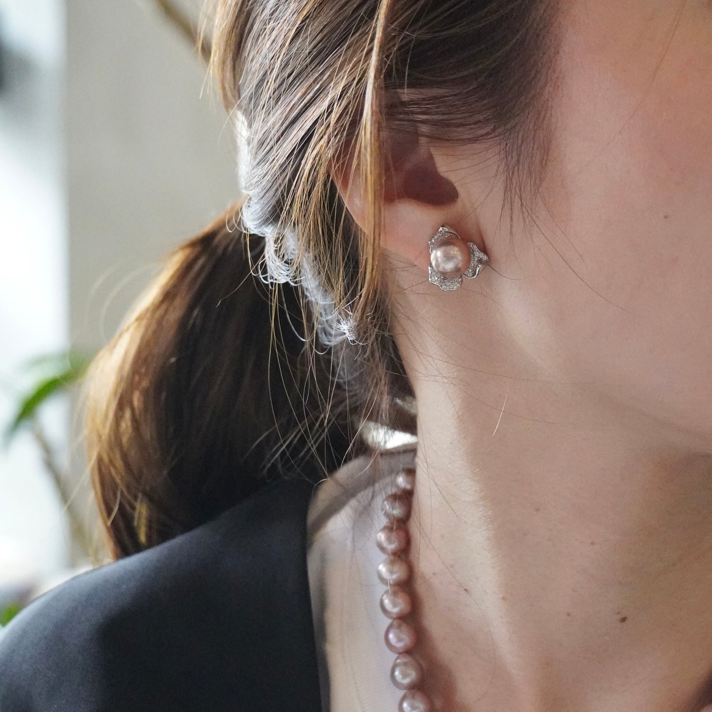 Metallic Pearl Flower Pave Pierce