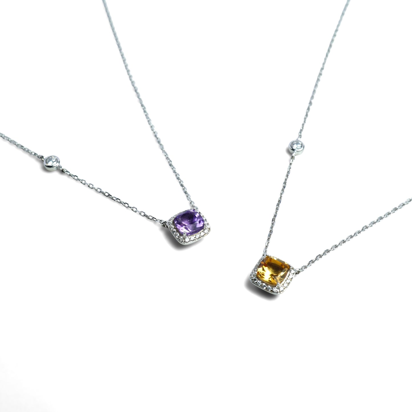 Cushion Cut Gemstone Halo Necklacei