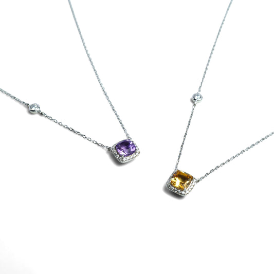 Cushion Cut Gemstone Halo Necklacei