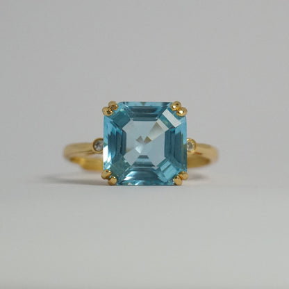 Swiss Blue Topaz Square Ring