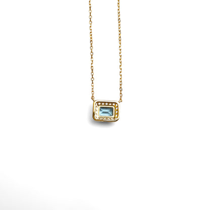 Octagon Emerald Cut Gemstone Halo Necklace
