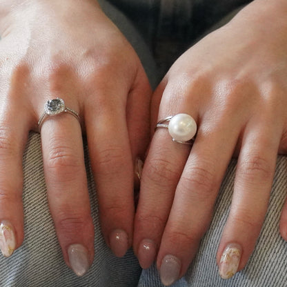 Big Pearl Half Eternity Design Ring