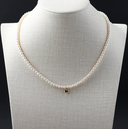 Mini Heart Charm Baby Pearl Necklace