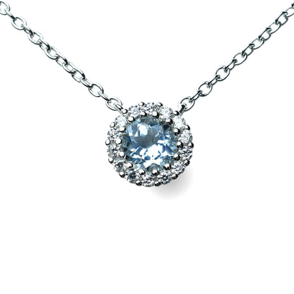 Aquamarine Round Brilliant Cut Halo Necklace