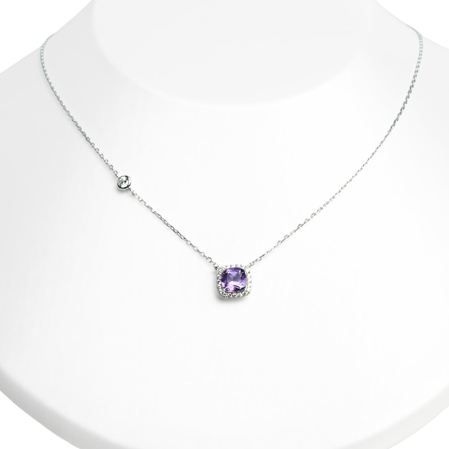 Cushion Cut Gemstone Halo Necklacei