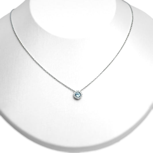 Aquamarine Round Brilliant Cut Halo Necklace
