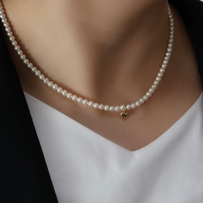 Mini Heart Charm Baby Pearl Necklace