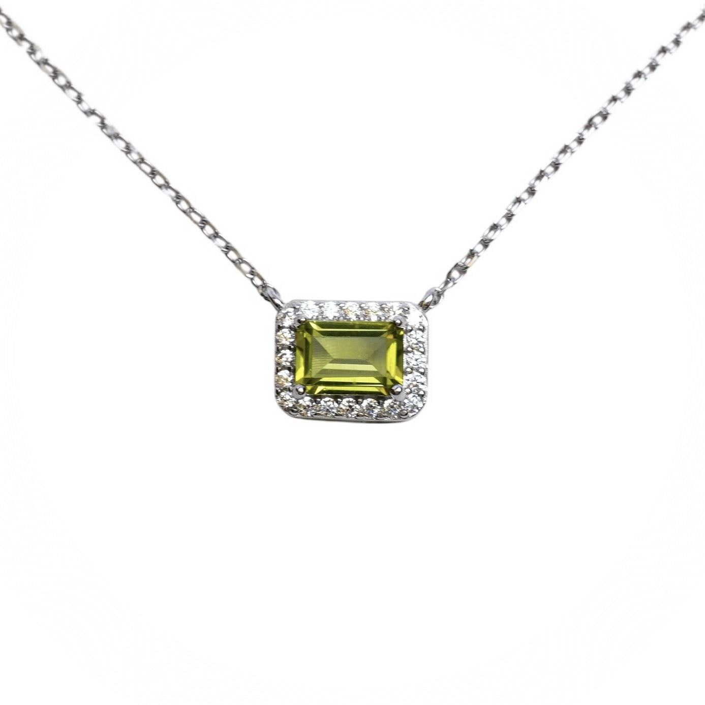 Octagon Emerald Cut Gemstone Halo Necklace