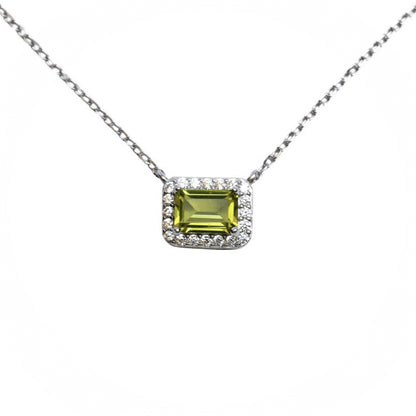 Octagon Emerald Cut Gemstone Halo Necklace