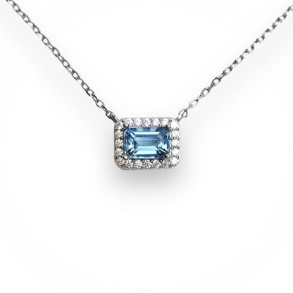 Octagon Emerald Cut Gemstone Halo Necklace
