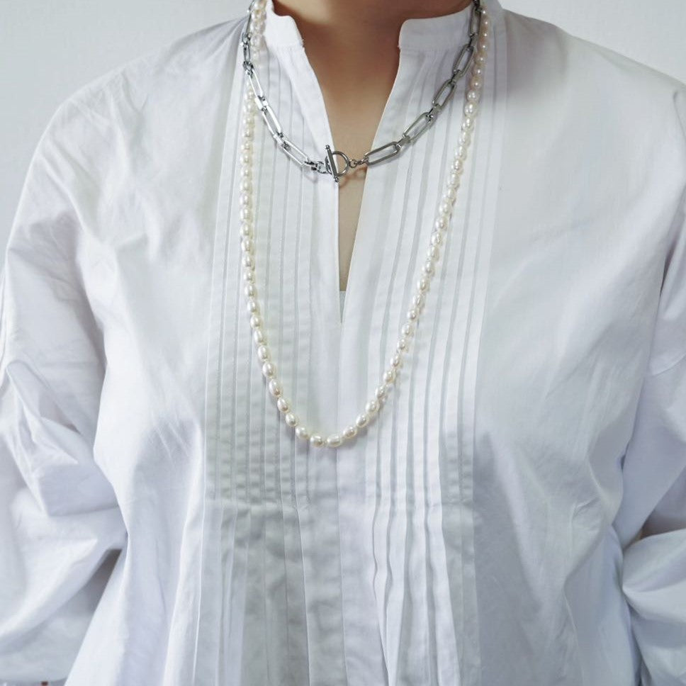 Chain Mix Long Pearl Necklace