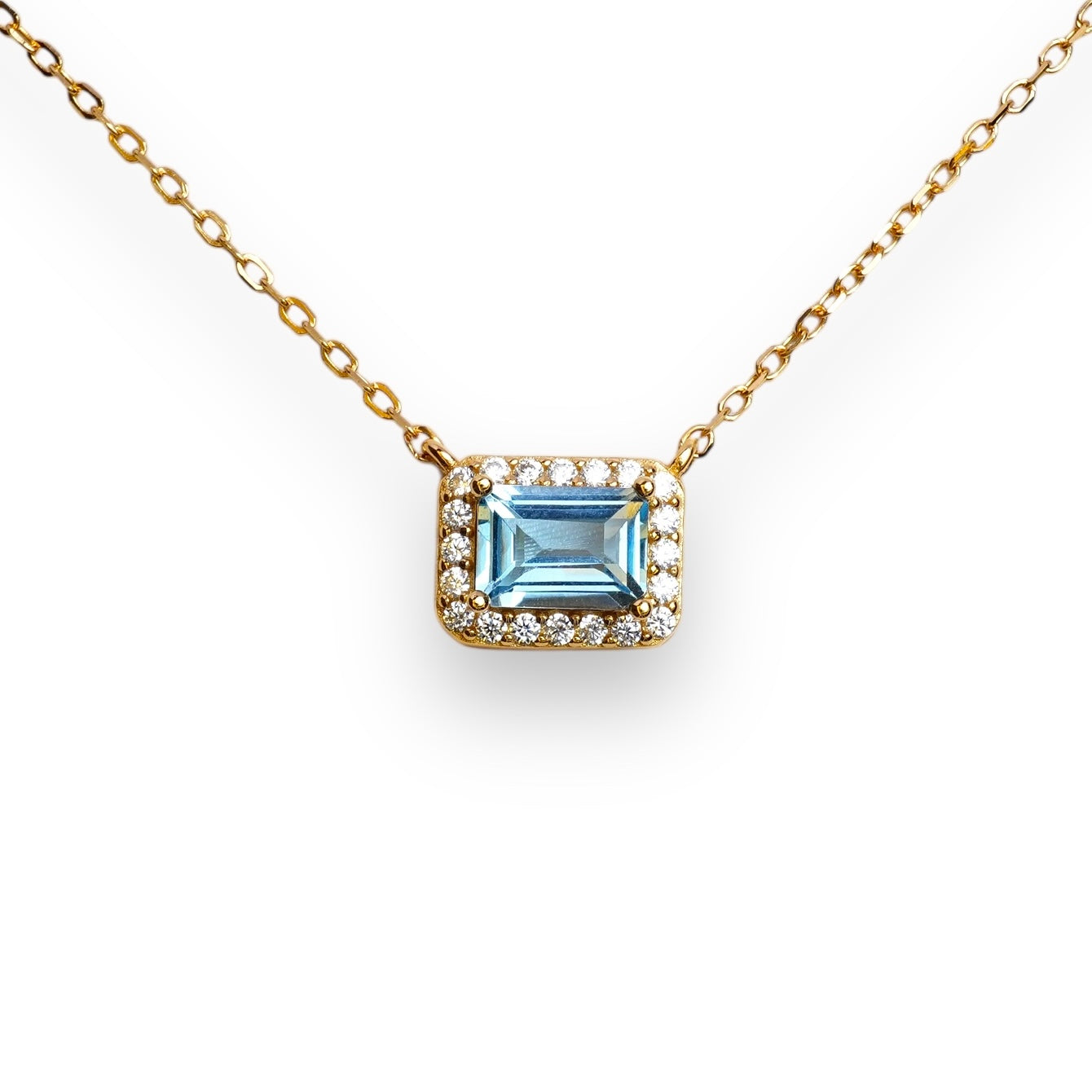 Octagon Emerald Cut Gemstone Halo Necklace