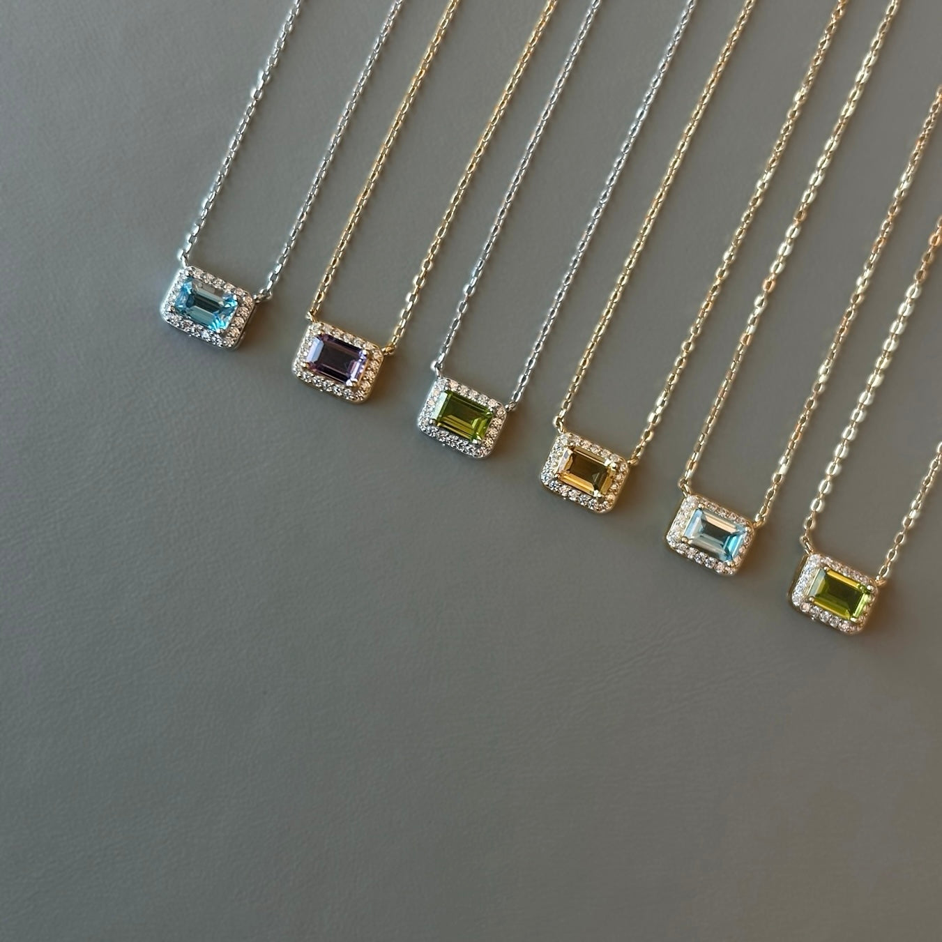 Octagon Emerald Cut Gemstone Halo Necklace