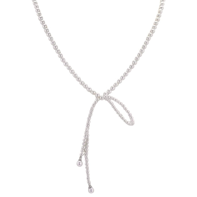 Pearl Ribbon Lariat Necklace