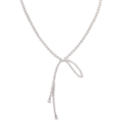 Pearl Ribbon Lariat Necklace