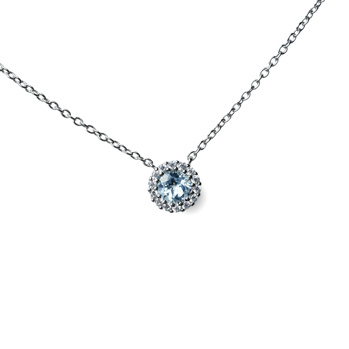 Aquamarine Round Brilliant Cut Halo Necklace