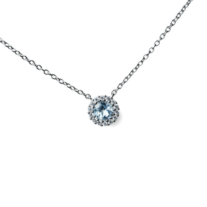 Aquamarine Round Brilliant Cut Halo Necklace