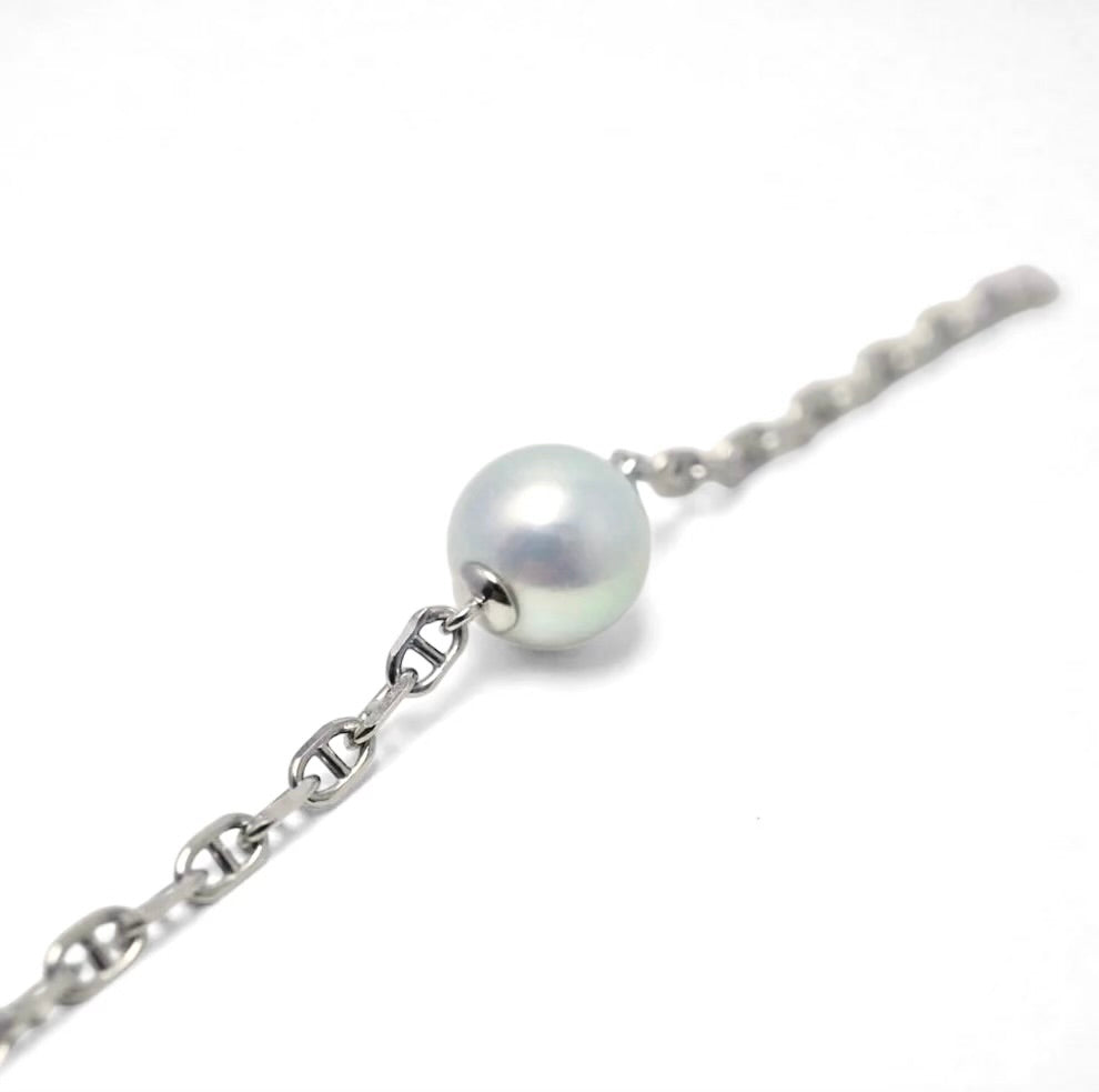 Blue Gray Pearl Chain Bracelet