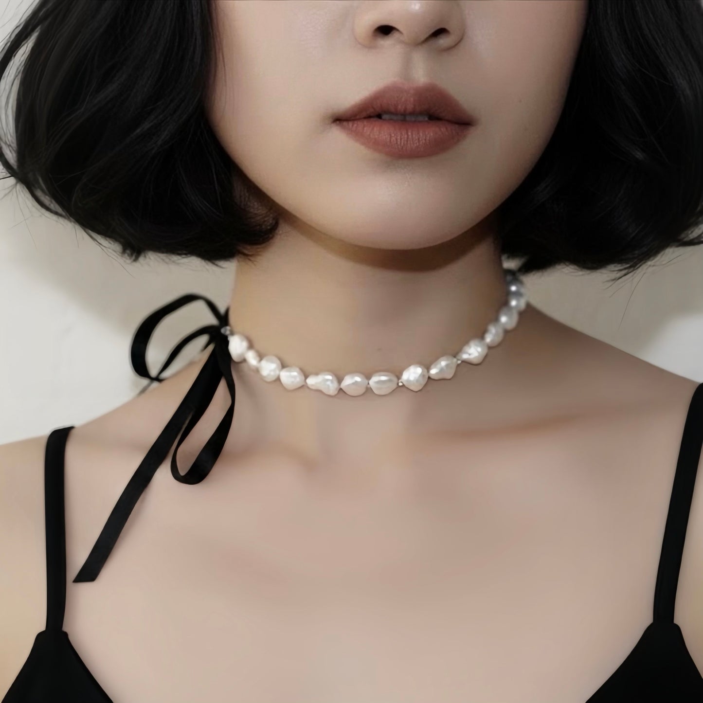 Baroque Pearl Ribbon Choker